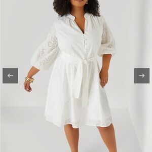 Ashley Stewart White Midi Eyelet Dress